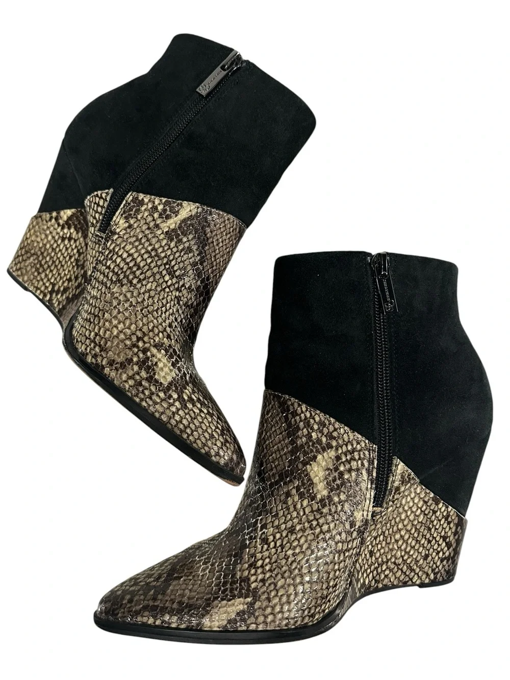 JESSICA SIMPSON / Black & Snake Print Wedge Ankle Booties / Pointed Toe Size 6.5